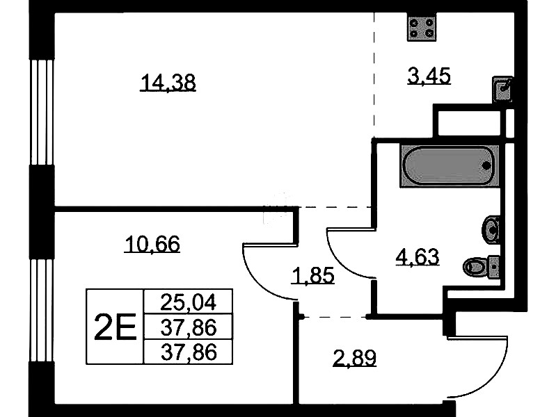 1-комнатная квартира 37.86 м², 8/9 эт., ЖК «Квартал Лаголово»